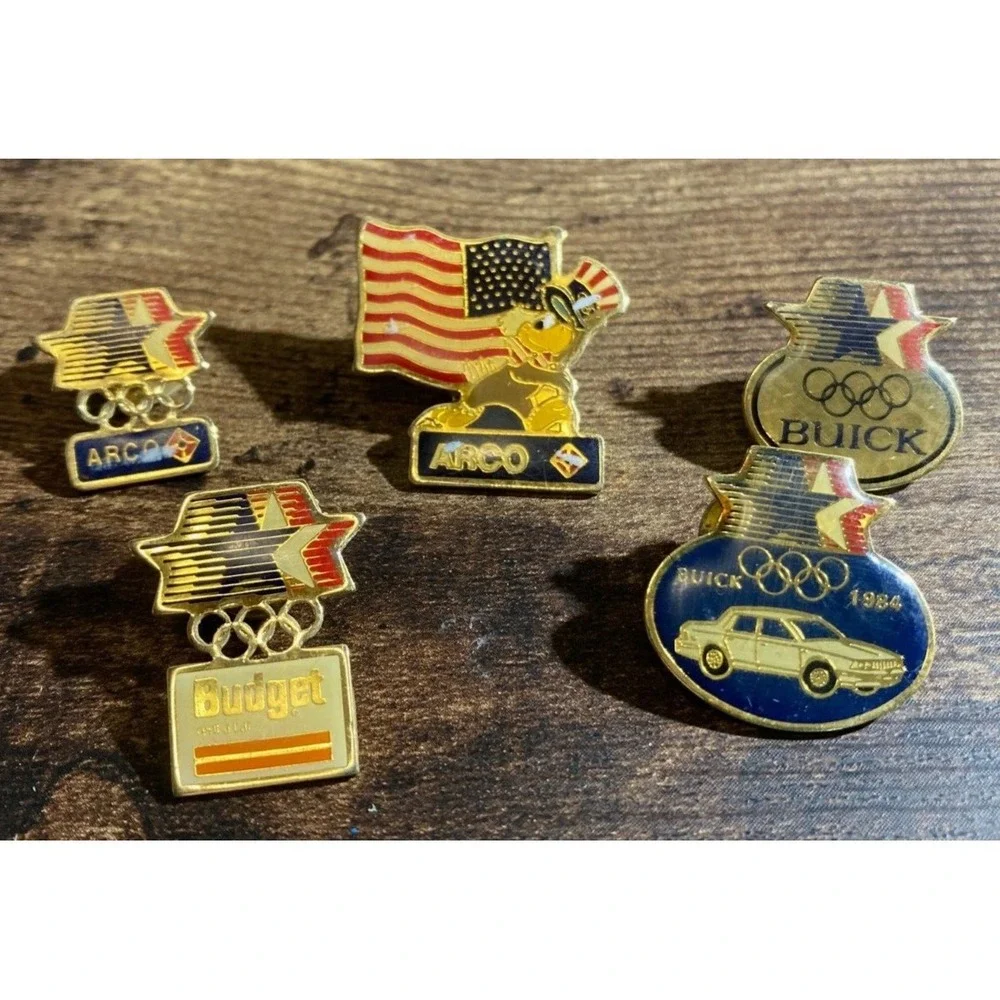 1984 LA OLYMPICS Vintage Auto Industry USA Lapel Hat Pins Lot Of 5 Collector